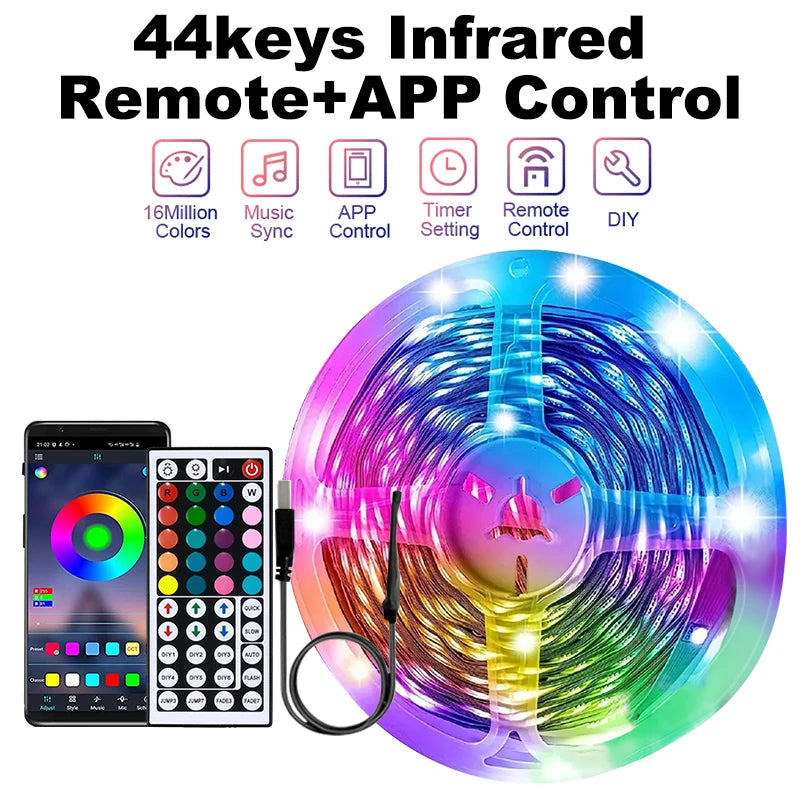 20M RGB LED Strip Lights | Music Sync, Bluetooth & USB
