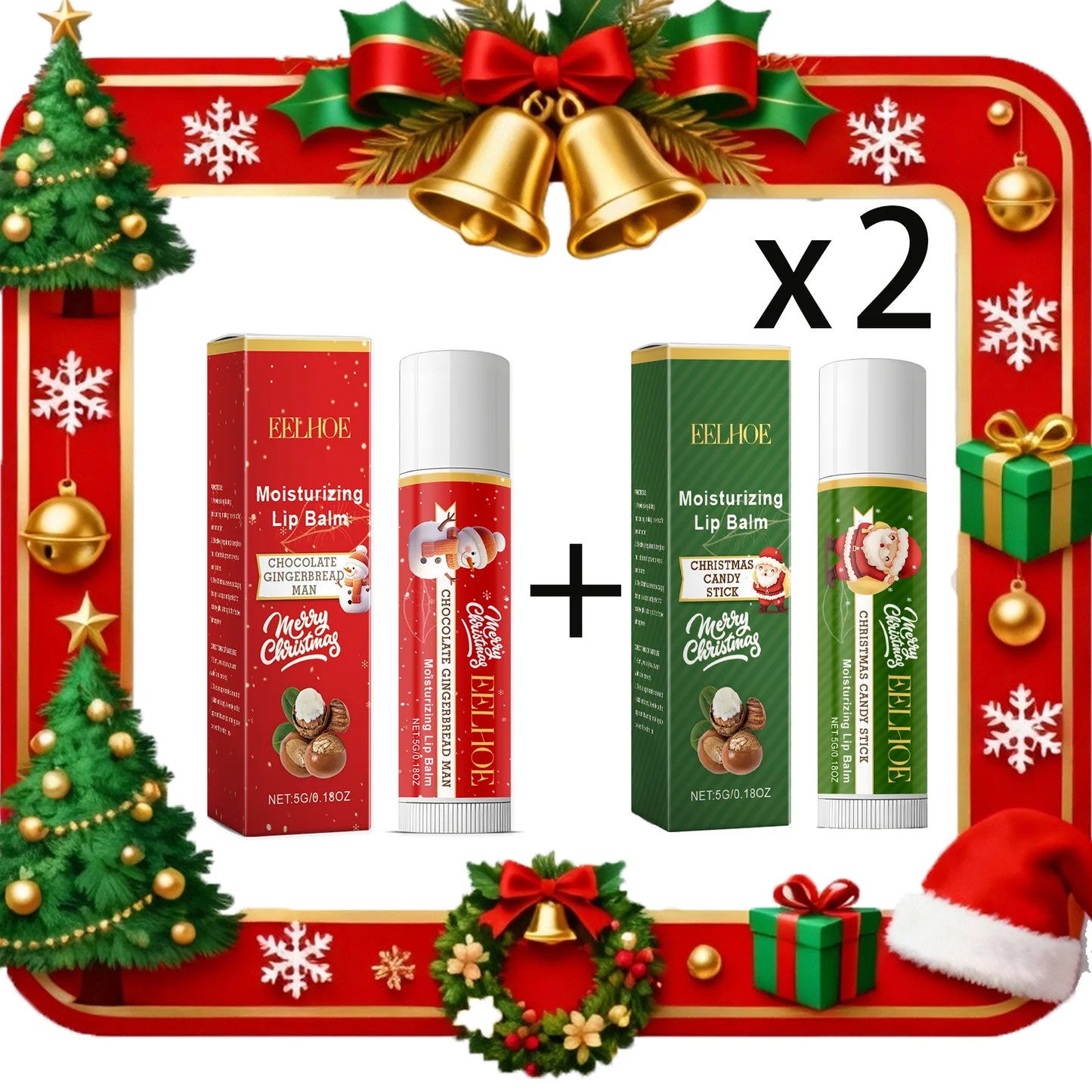 Christmas Lip Balm Set Moisturizing Lip Care Repair Dry Chapped Lips Nourishing Holiday Gift Autumn Winter Lip Care Peaceful Pleasures Health and Wellness 2 SET