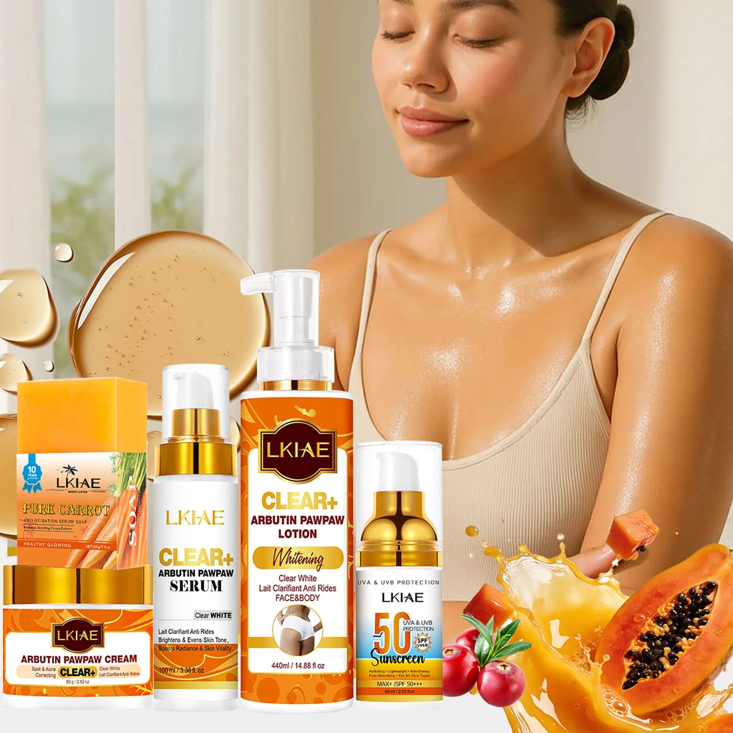 AILKE Arbutin Brightening Skincare Set – Vitamin C, Papaya & Carrot