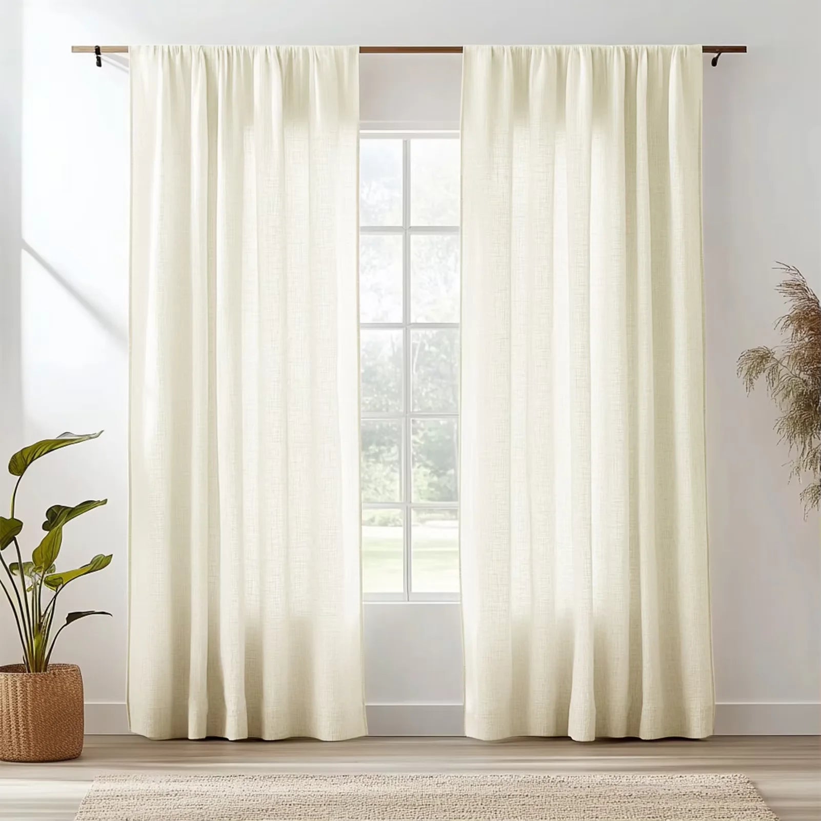 Linen Sheer Curtains Natural Sheer Curtains for Bedroom Living Room Kitchen Light Filtering Country Rustic Window Curtain Panels Peaceful Pleasures Health and Wellness Ivory white 132x114CM