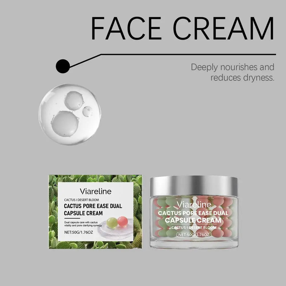 50g Soothing Nourishing Double-effect Capsule Cream Reduce Puffiness Shrinks Pore Clarifying Cactus Pore Ease Dual Capsule Cream Peaceful Pleasures Health and Wellness