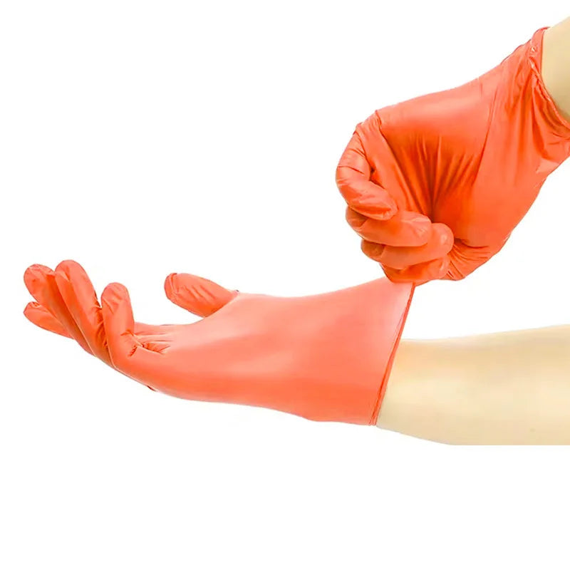 Disposable Nitrile Gloves Multi-color Auto Repair Food-grade Nitrile Gloves Thickened Durable and Comfortable 50pcs/100pcs Peaceful Pleasures Health and Wellness orange-100pcs M