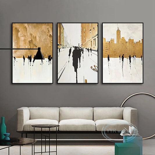 New Abstract Gold Foil Street Scene Oil Painting Custom Wall Art Decoration Hanging Picture High Quality Handmade Canvas Poster Peaceful Pleasures Health and Wellness