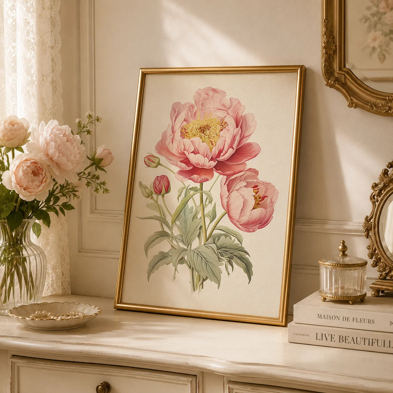 Vintage Botanical Peony Canvas Print | Pink Floral Wall Art Floral Canvas Print Peaceful Pleasures Health and Wellness