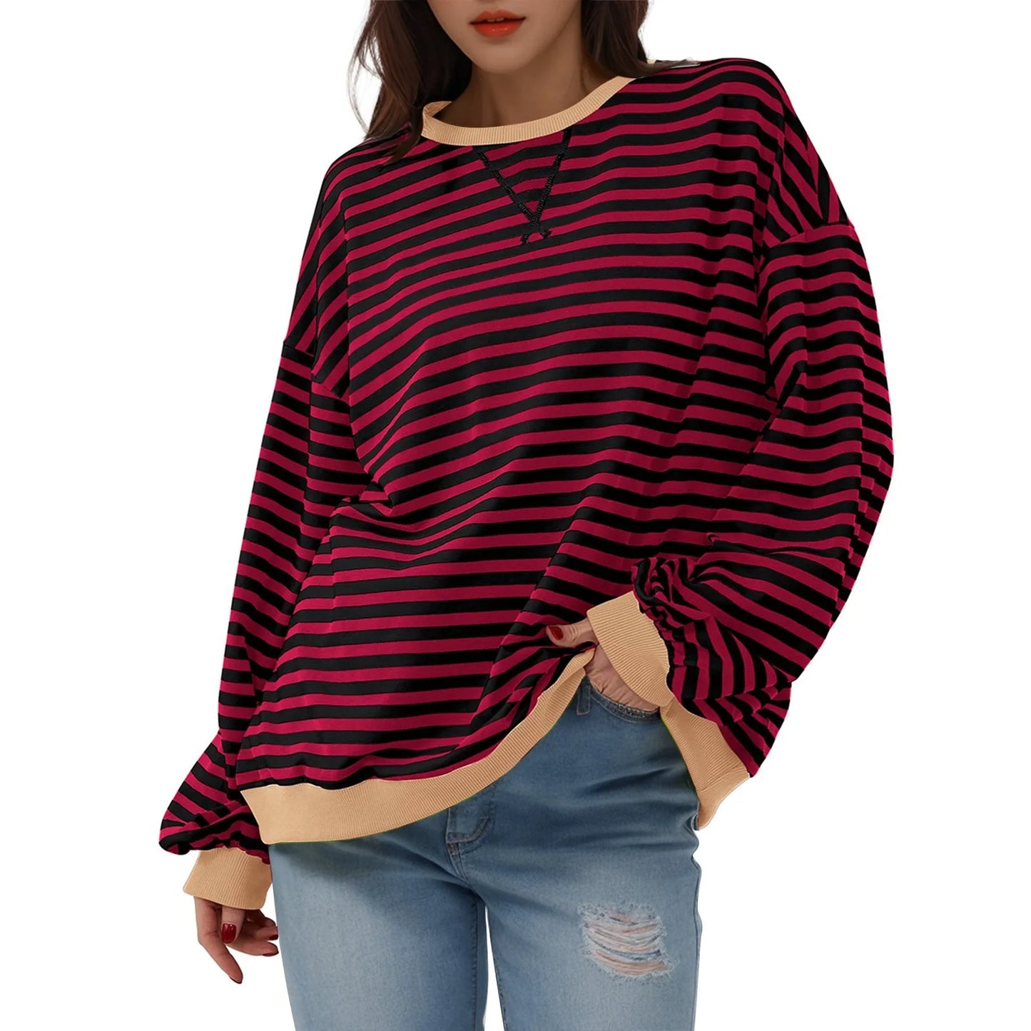 Women's Oversized Striped Long Sleeve T-Shirt | Korean Style