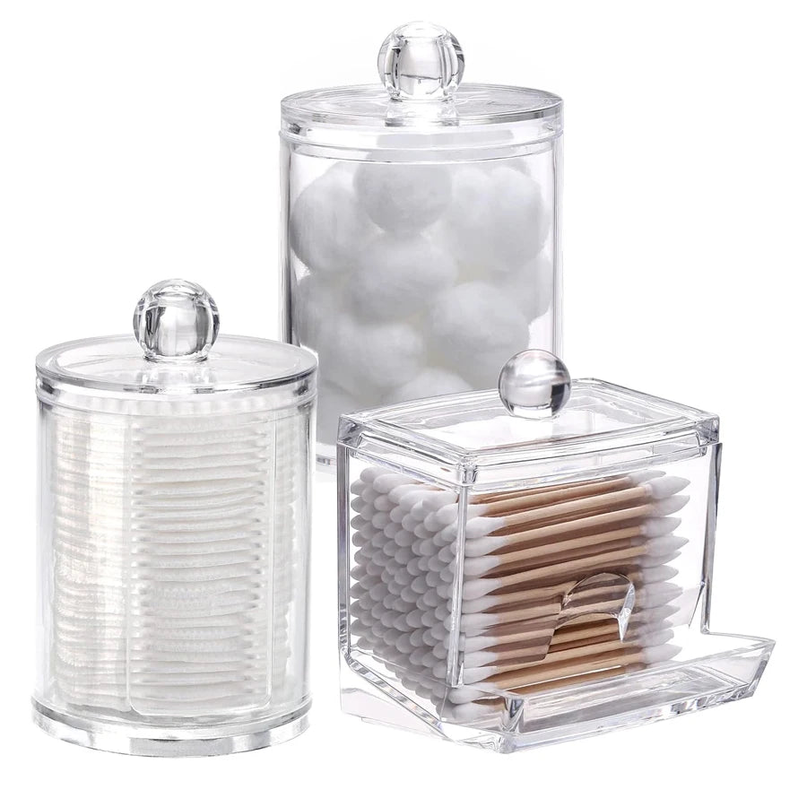 3-Piece Apothecary Bathroom Organizer Set – Q-Tip, Cotton Ball & Swab Dispenser with Lids