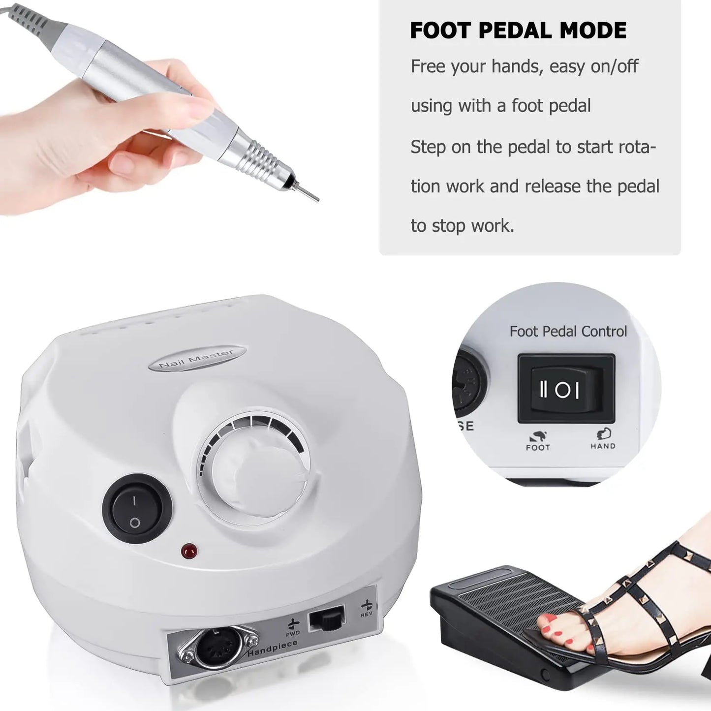 VamsLuna Electric Nail Drill 30000 RPM with Foot Pedal & Bits