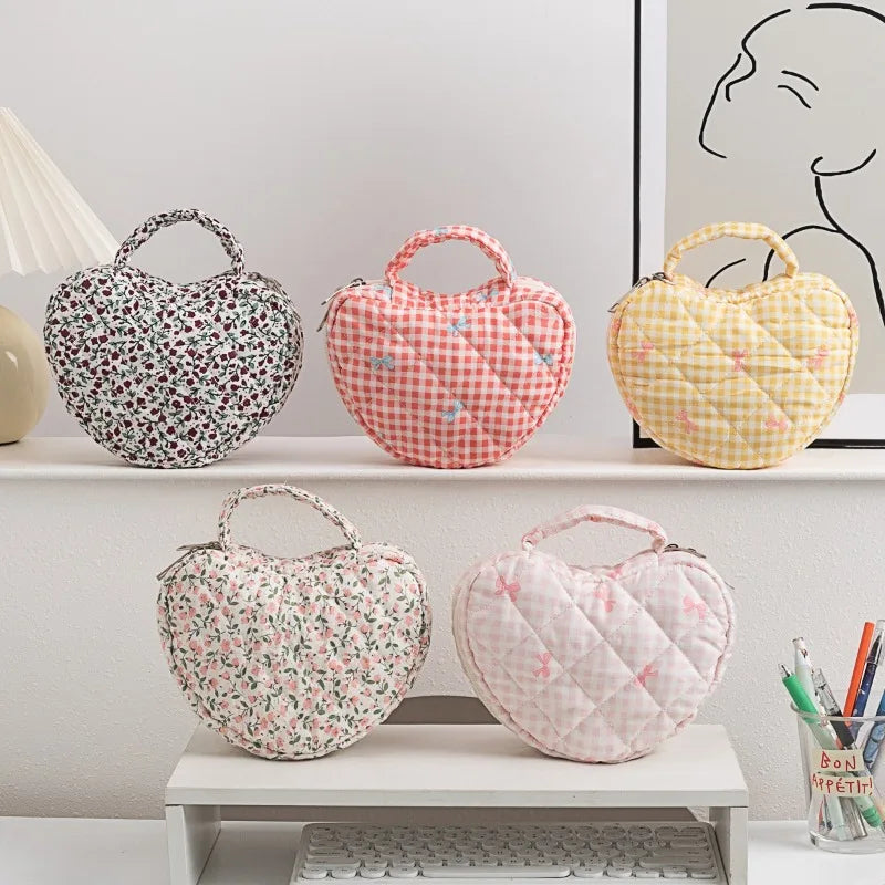 2026 New Large Capacity Floral Makeup Bag with Heart Pattern, Home Pastel Travel Cosmetic Organizer with Handles for Women Gift Peaceful Pleasures Health and Wellness