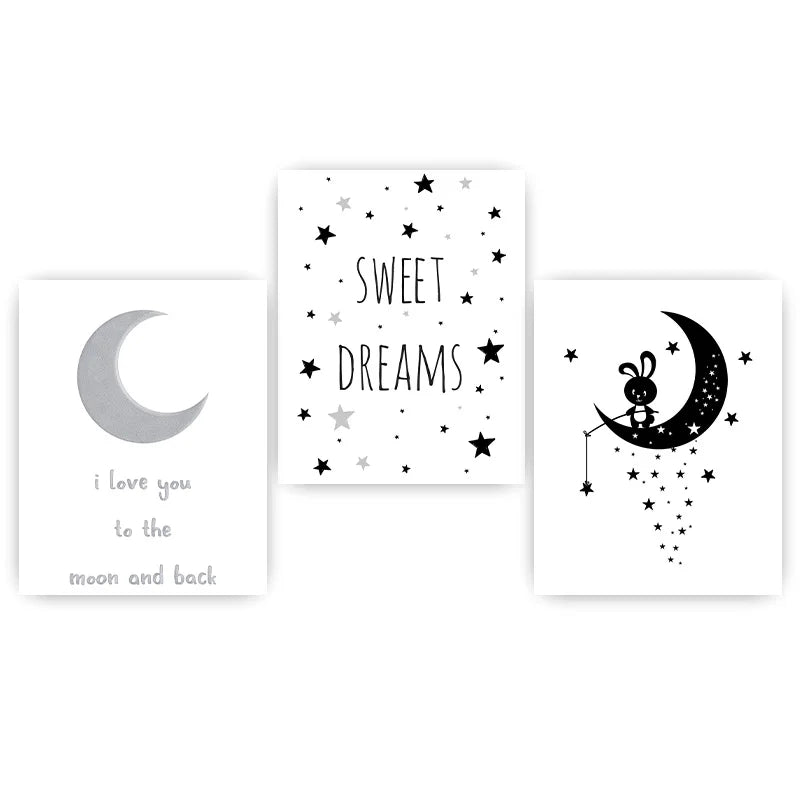 Black White Moon Star Nursery Canvas Wall Art – Kids Room Nursery Canvas Print Peaceful Pleasures Health and Wellness 01 50x70cm NoFrame China Mainland