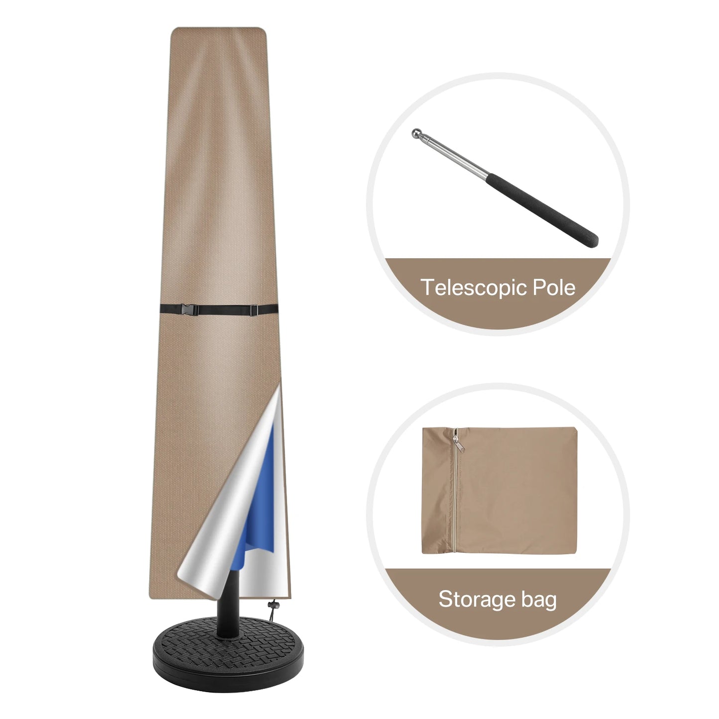 Waterproof Garden Parasol Cover UV & Windproof with Zipper