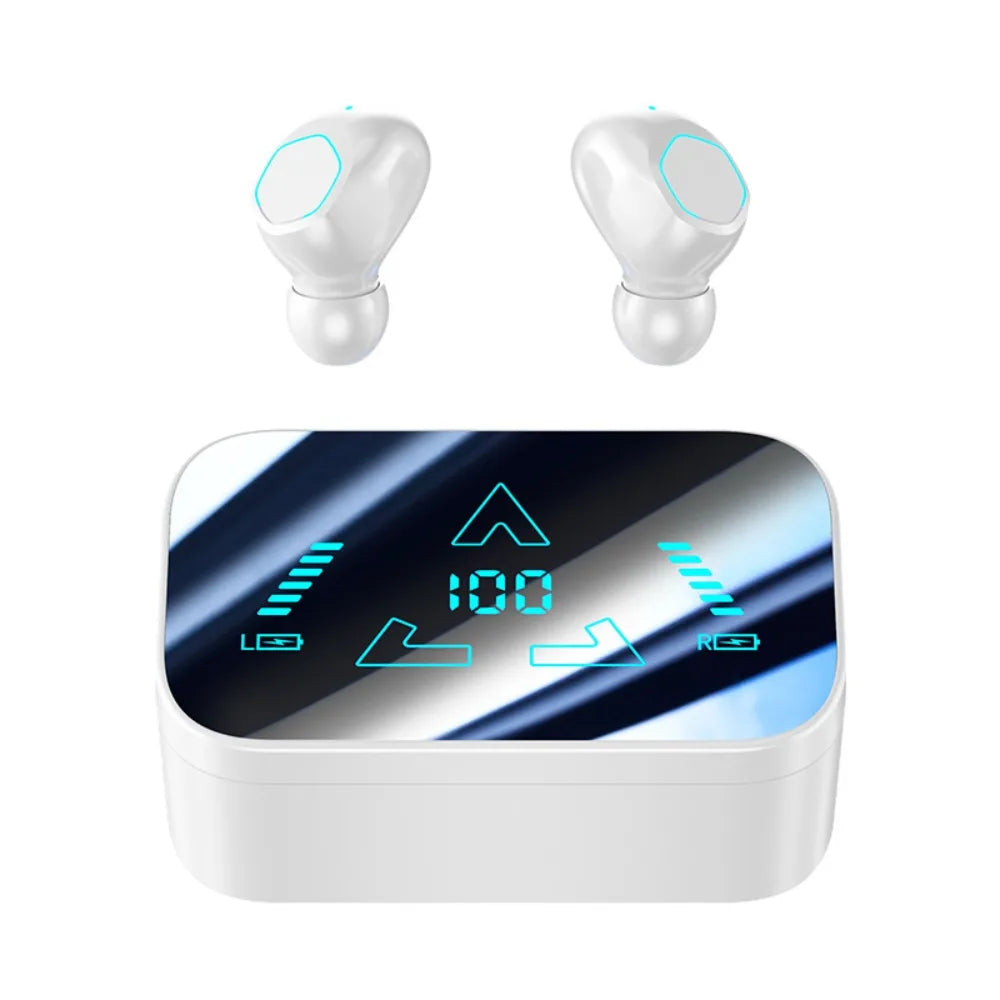LED Display Wireless Bluetooth Earphones Noise Reduction Low Latency Bluetooth Headset TWS Bass Bluetooth Headphone Sports Peaceful Pleasures Health and Wellness White