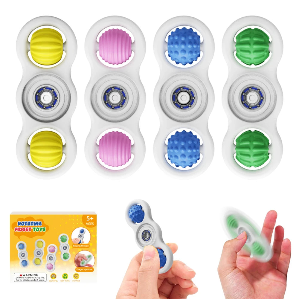 Fidget Silicone Sensory Toy Rotating Rolling Gyroscope Decompression Toy For Anxiety Relief Sensory Autism Toys Peaceful Pleasures Health and Wellness 4Pcs