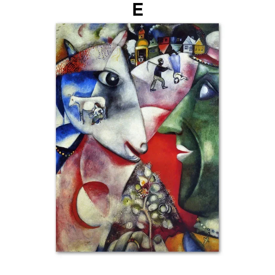Scandinavian Minimalist Wall Art Marc Chagall Surrealism Abstract HD Canvas Poster Print Home Bedroom Living Room Decoration Peaceful Pleasures Health and Wellness A5289 40x50cm Unframed