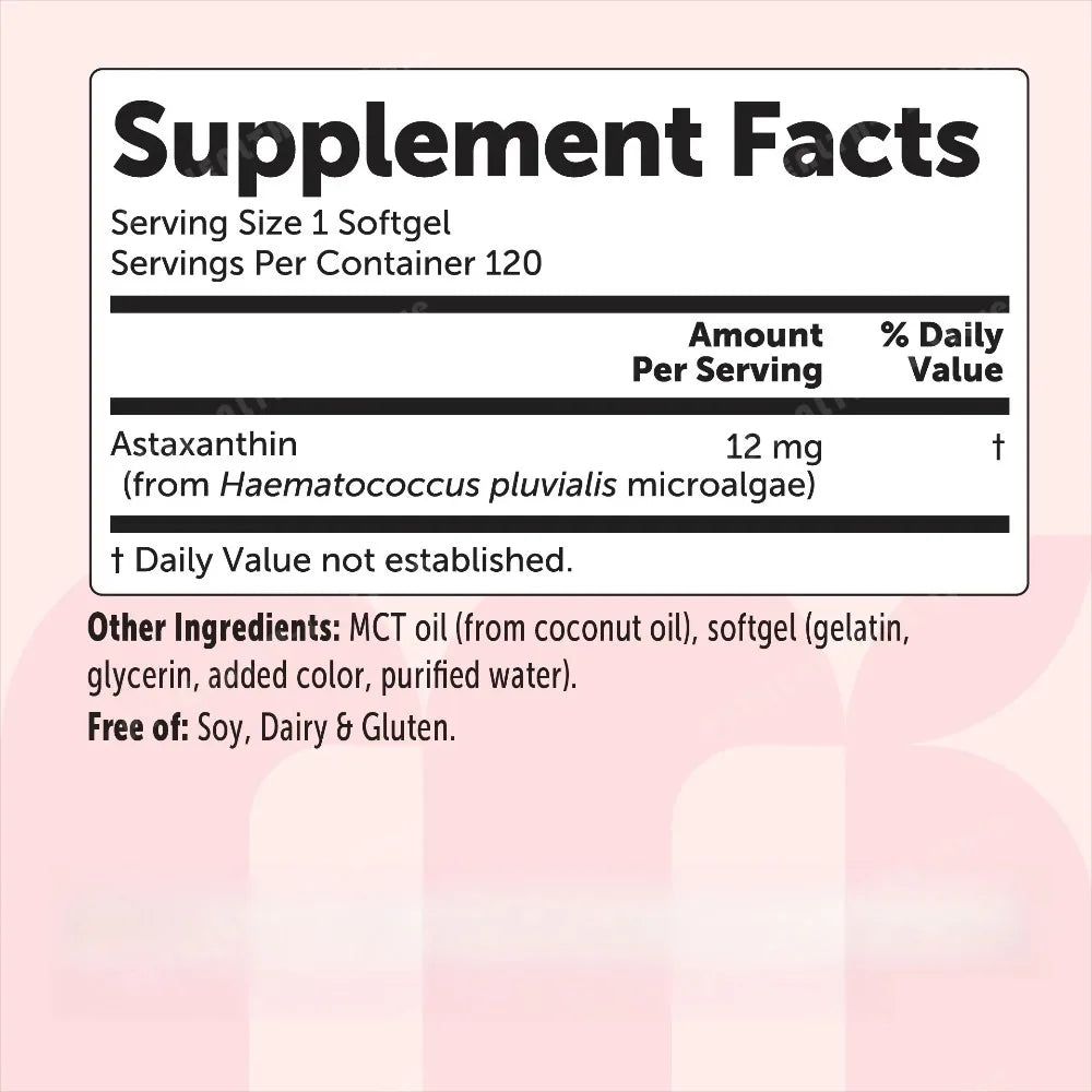 Astaxanthin 12mg 120 Softgels | Microalgae MCT Oil Non-GMO