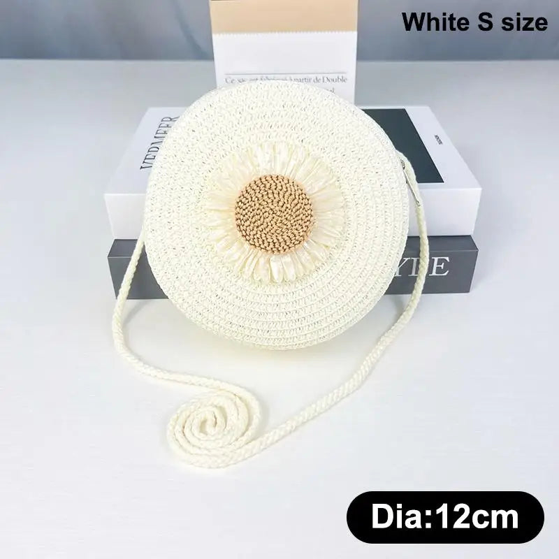 Floral Circle Crossbody Bag – Vintage Mini Straw Shoulder Purse