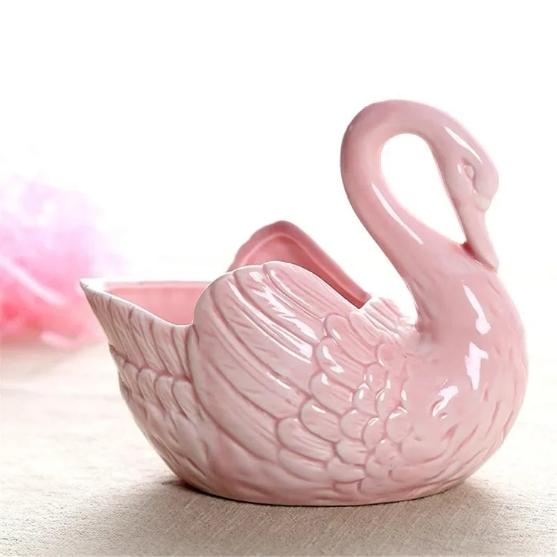 Swan Ceramic Ornaments Decoration Desktop Storage Box Tealight Candles Holder Flower Pot Home Decor Furnishings Peaceful Pleasures Health and Wellness
