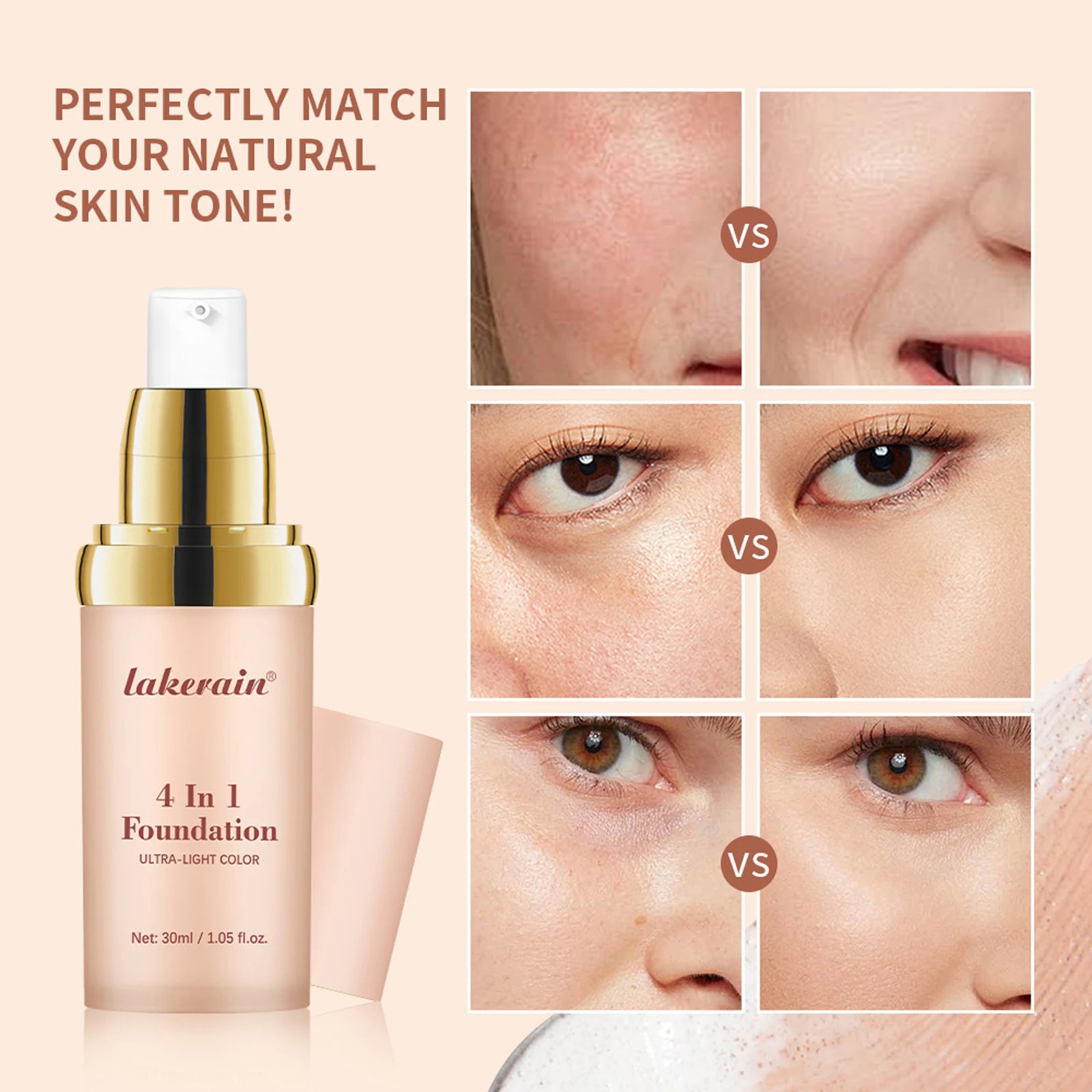 Color Changing Foundation 4 in 1 Moisturizing SPF 30+ Hydrating Color Longwearing Waterproof Travel Coverage Makeup Base Peaceful Pleasures Health and Wellness