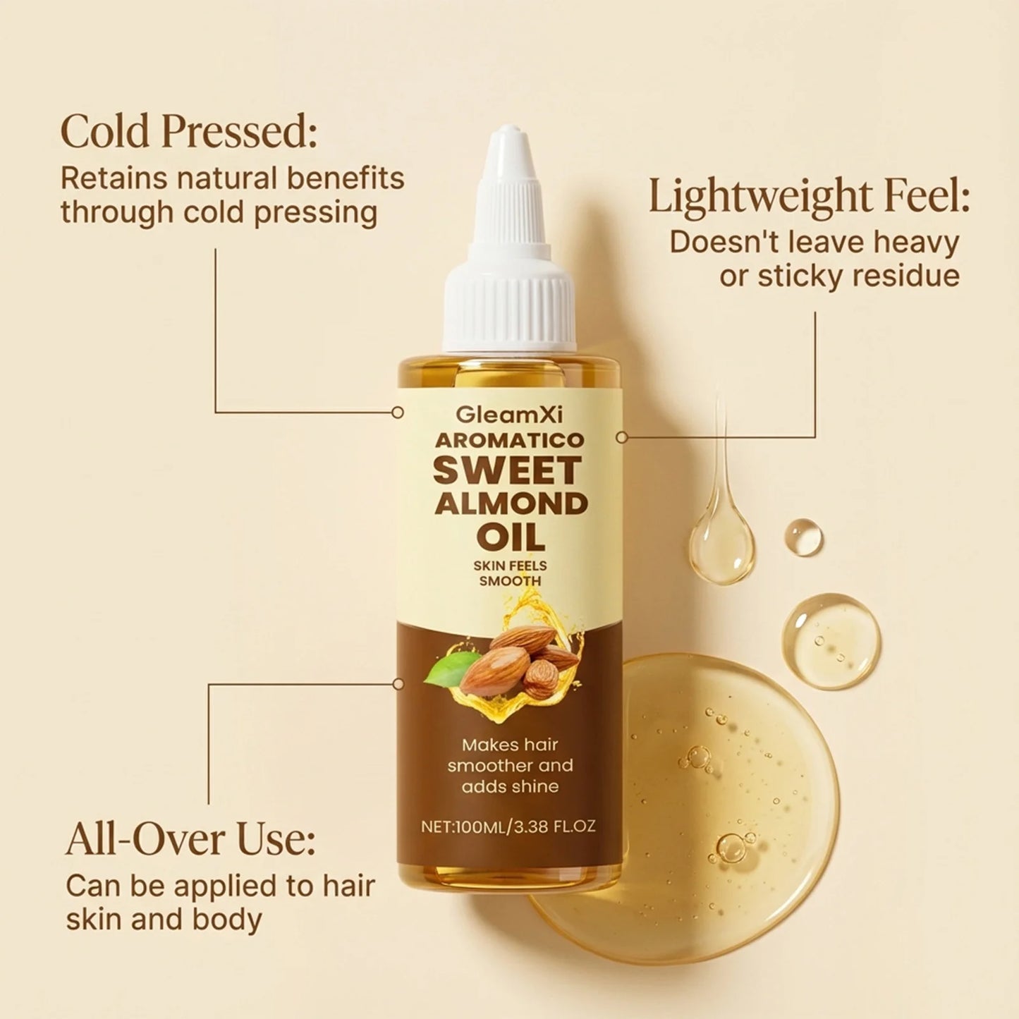 Almond Body Oil – Moisturizing, Firming & Brightening Serum 100ml