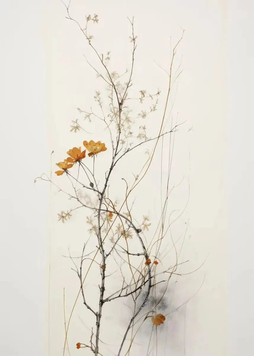 Japanese Autumn Watercolor Canvas Wall Art | Bamboo Blossom