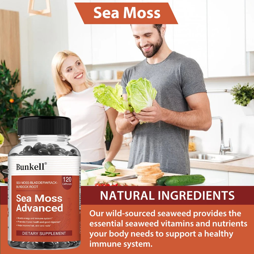 Sea Moss 500mg Capsules 3-in-1 Complex - Irish Moss, Bladderwrack & Burdock Root, Immune, Thyroid, Joint & Gut Support, Vegan Peaceful Pleasures Health and Wellness