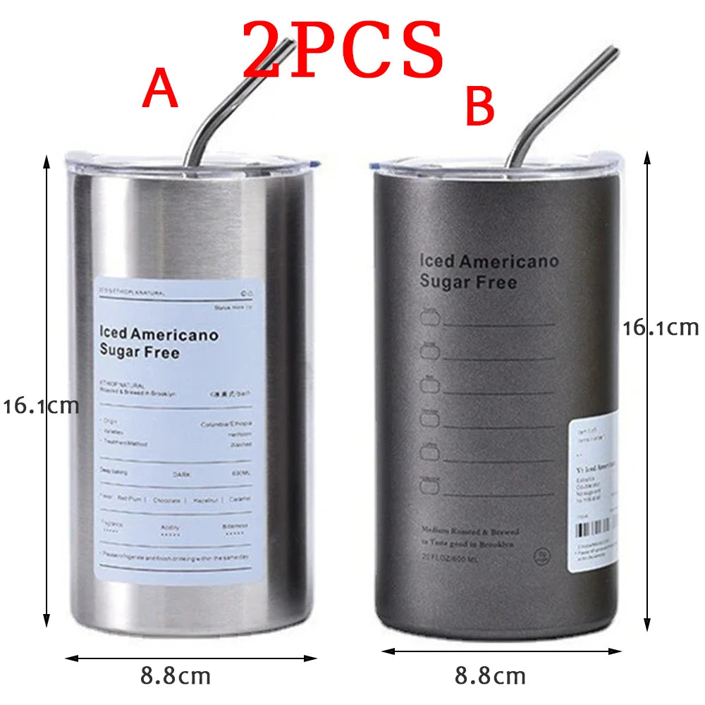 600ml Vacuum Insulated Thermos Cup | 304 Stainless Steel Coffee Mug with Straw – Leak-Proof, 12–24 Hour Insulation