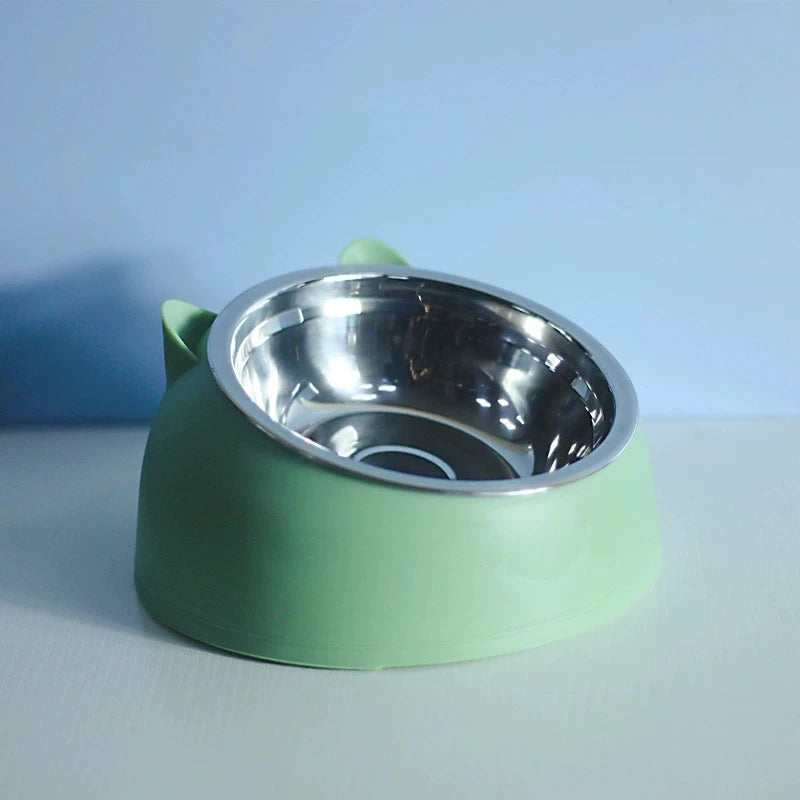 Tilted Stainless Steel Cat Bowl | 15° Anti-Choke Pet Feeder