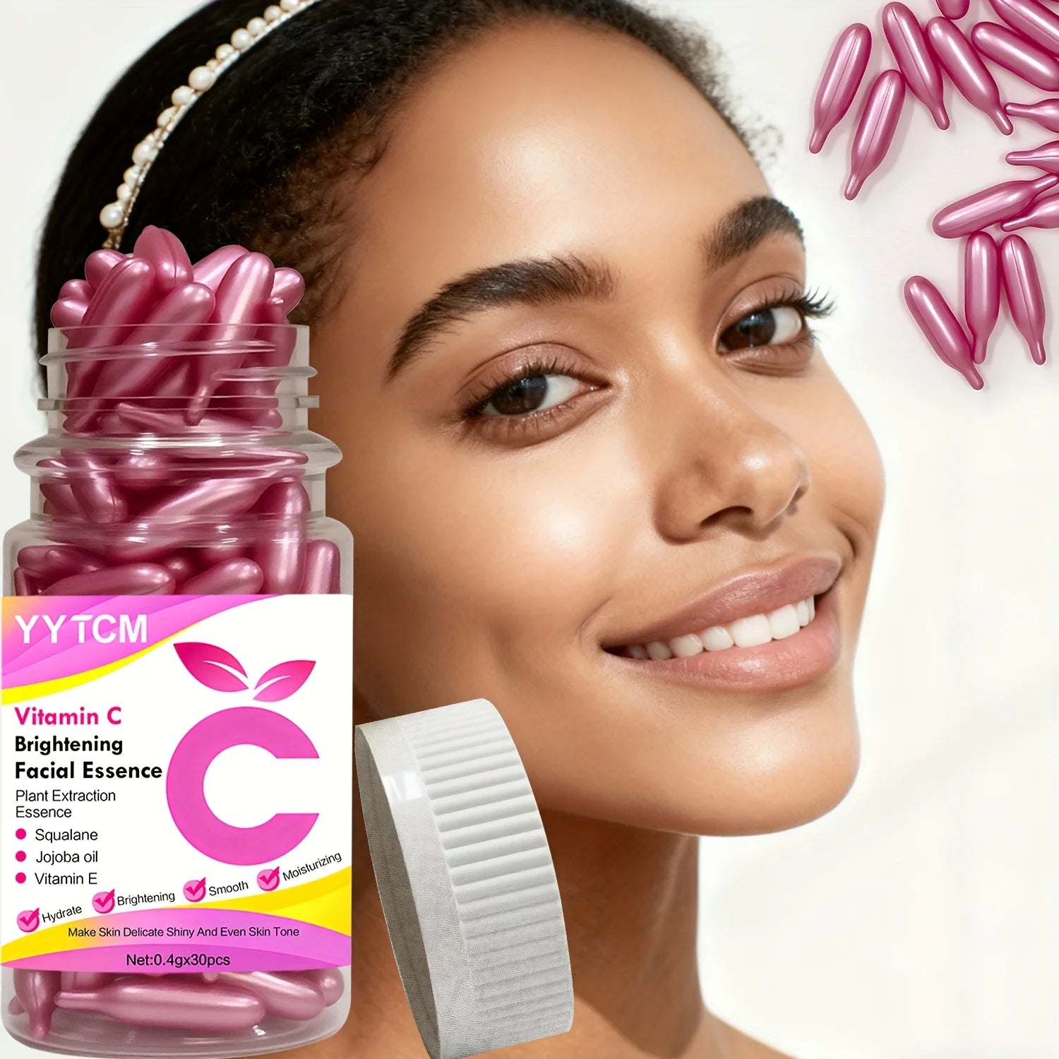 Vitamin C Skin-Brightening and Moisturizing Capsule Essence, Hydrates and Smooths the Skin, Contains Plant-Based Squalane, Vitamin E, Magnolia Oil, and Jojoba Seed Oil for Deep Hydration and Skin-Brightening Essence (0.4Gx90 Peaceful Pleasures Health and Wellness
