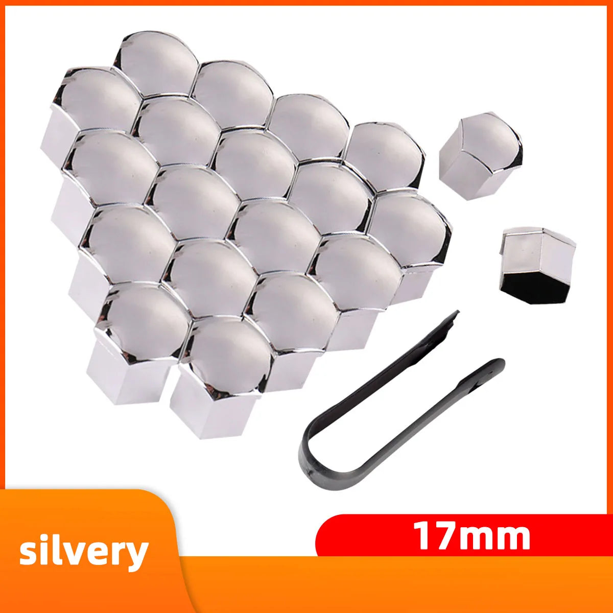 20-Pack Wheel Nut Stud Covers 17/19/21mm | Lug Nut Caps Peaceful Pleasures Health and Wellness Silver (17mm)