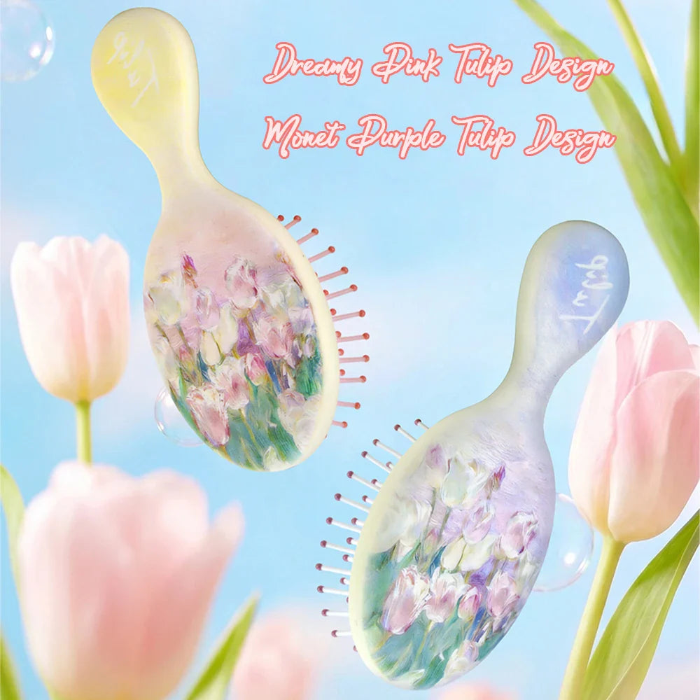 Mini Tulip Air Cushion Hairbrush – Anti-Static Detangling Travel Comb