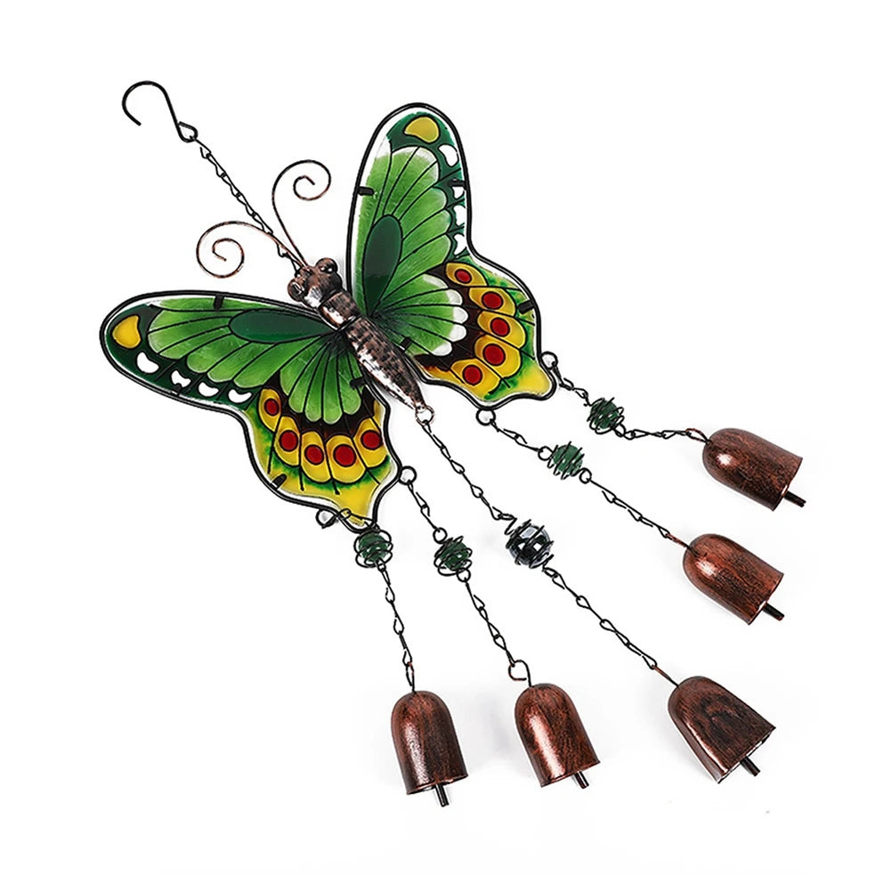 A36T-Big Butterfly Iron Glass Painted Wind Chimes Metal Tube Bell Crafts Ornaments Peaceful Pleasures Health and Wellness