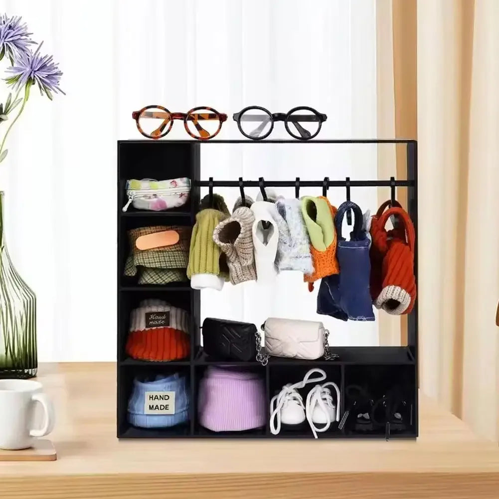 Large Capacity Doll Clothes Closet with 10 Hangers Portable Doll Wardrobe Durable Cute Clothes Storage for Figures Display Box Peaceful Pleasures Health and Wellness