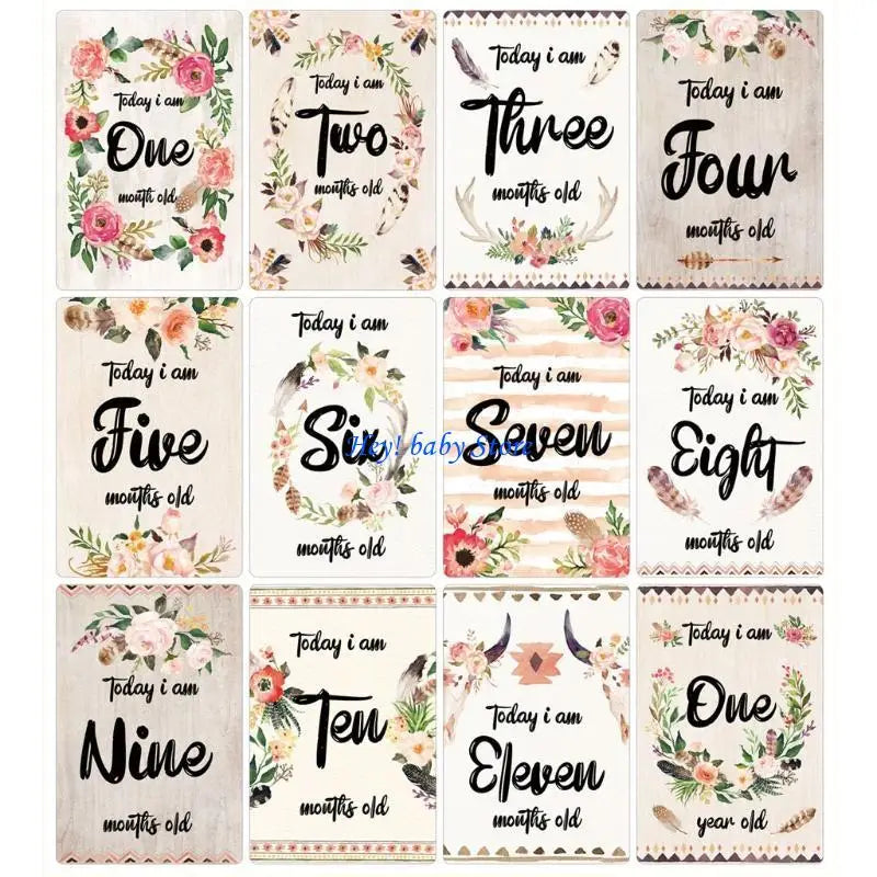 12-Piece Baby Monthly Milestone Cards – Newborn Photo Props