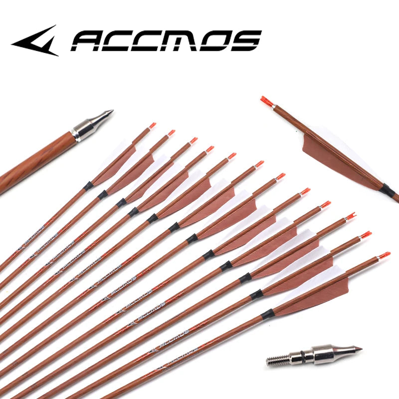 6 Wood Skin Carbon Arrows Spine 400 500 550 600 700 Real Feather