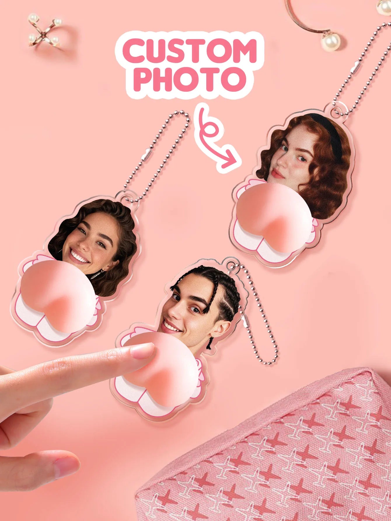 Custom Face Keychain with Soft Squishy Butt Personalized Funny Photo Key Ring Unique Gift for Friends Peaceful Pleasures Health and Wellness