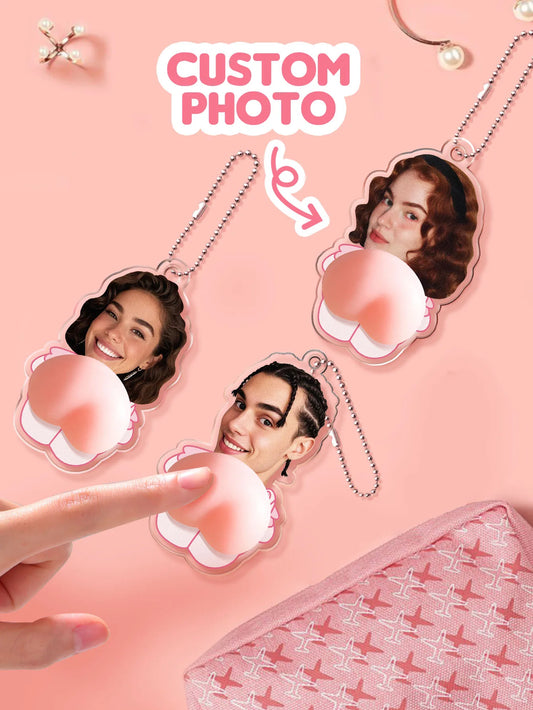 Custom Face Keychain with Soft Squishy Butt Personalized Funny Photo Key Ring Unique Gift for Friends Peaceful Pleasures Health and Wellness
