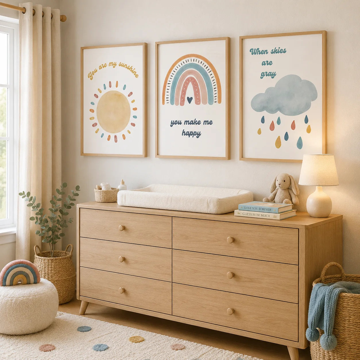 Nursery Rainbow Canvas Wall Art | Kids Room Nordic Print Canvas Wall Art Peaceful Pleasures Health and Wellness