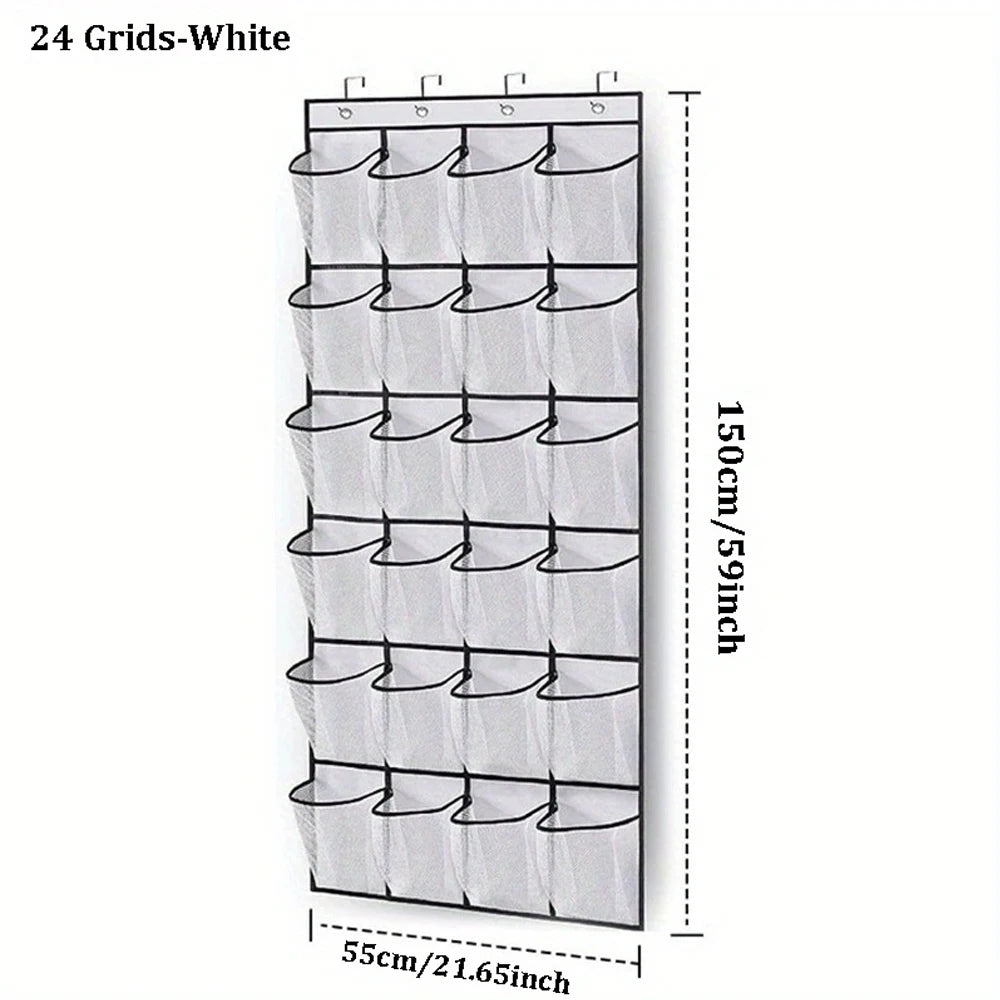 Over the Door Shoe Organizer – 24 Large Mesh Pockets Door Shoe Organizer Peaceful Pleasures Health and Wellness 24 Grids-White