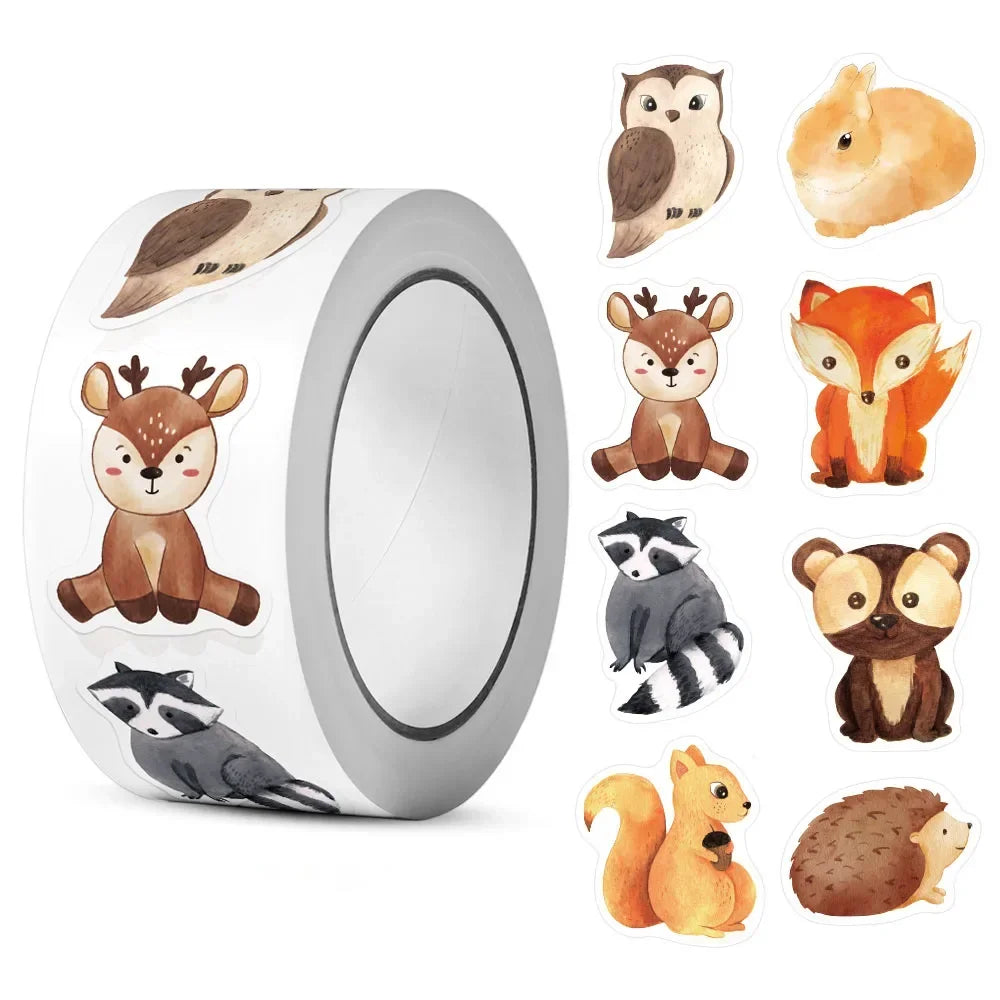 500Pcs/Roll Heterotypic Forest Animals Stickers 2.5cm/1.0'' Art Labels Learning Rewards, Adorn Gifts for Watercup Phone PC Pad Peaceful Pleasures Health and Wellness syf-200
