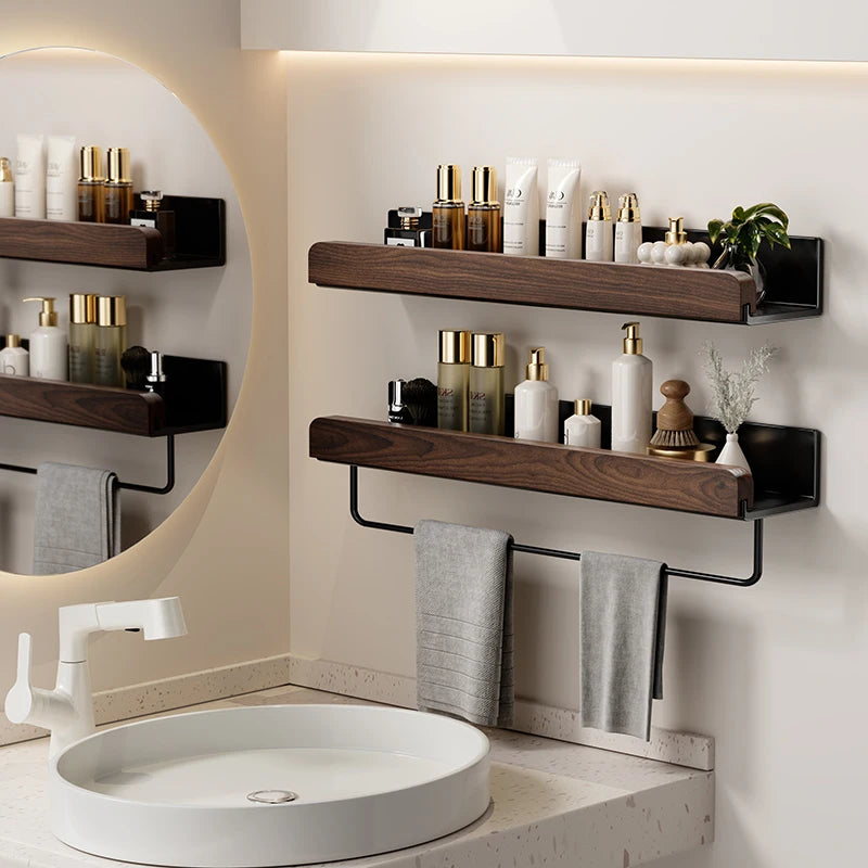 Wood & Aluminum Corner Shower Shelf | Wall-Mounted Organizer Corner Shower Shelf Peaceful Pleasures Health and Wellness