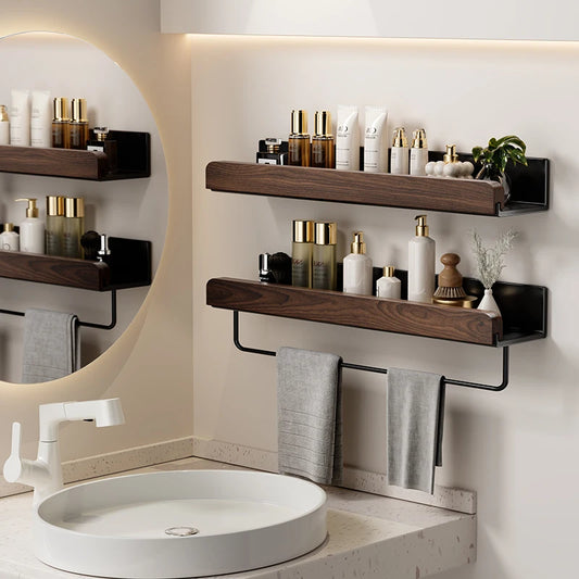 Wood & Aluminum Corner Shower Shelf | Wall-Mounted Organizer Corner Shower Shelf Peaceful Pleasures Health and Wellness