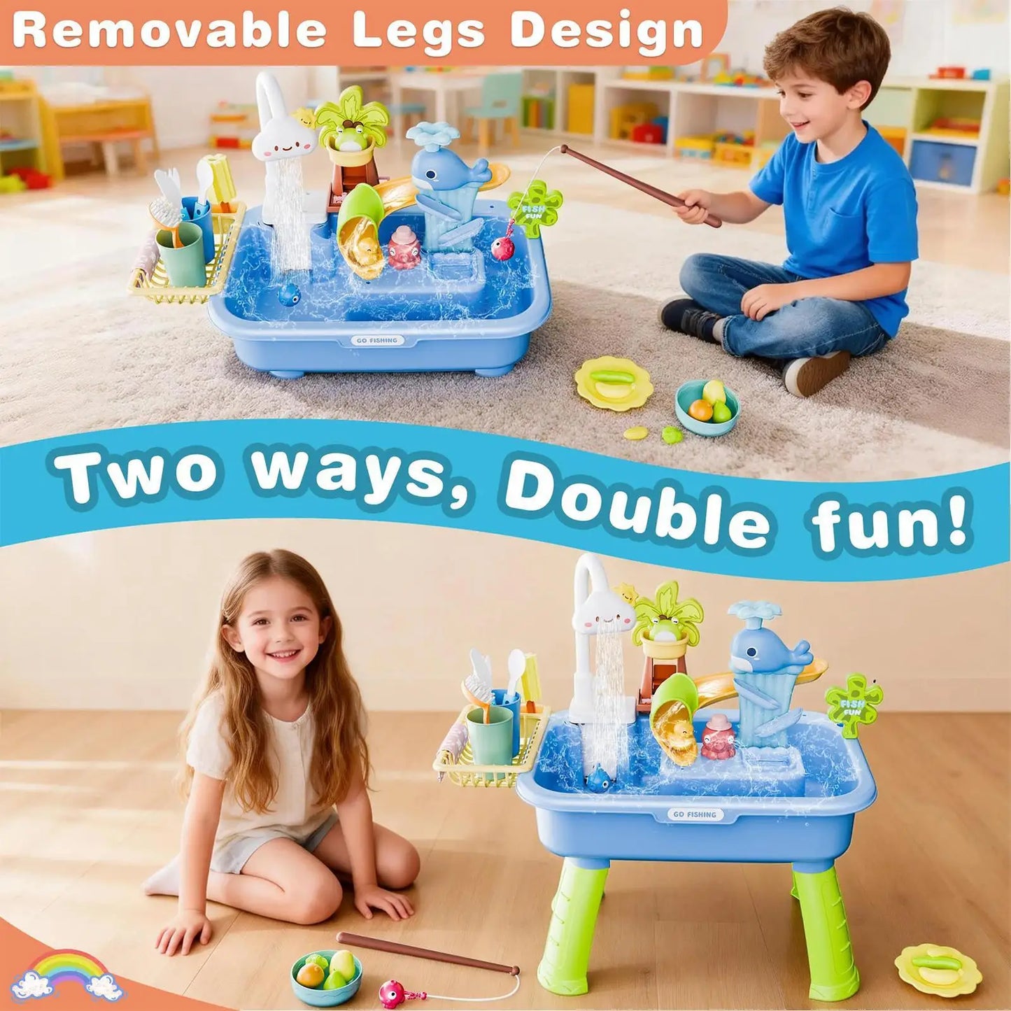 Kids Electric Water Play Kitchen Sink Toy – 4-in-1 Set