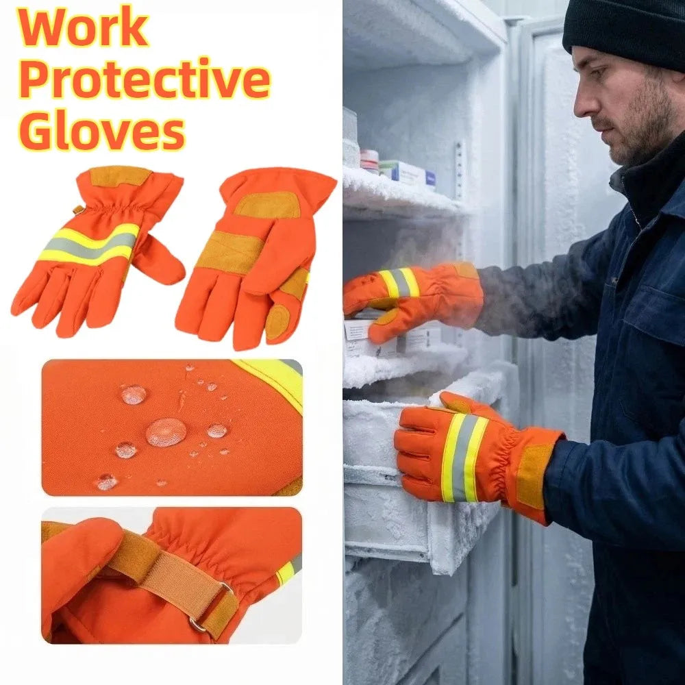 Thicken Firefighter Training Gloves Reflective Strap Orange Flame Retardant Gloves Heat Resistant Wear-Resistance Peaceful Pleasures Health and Wellness