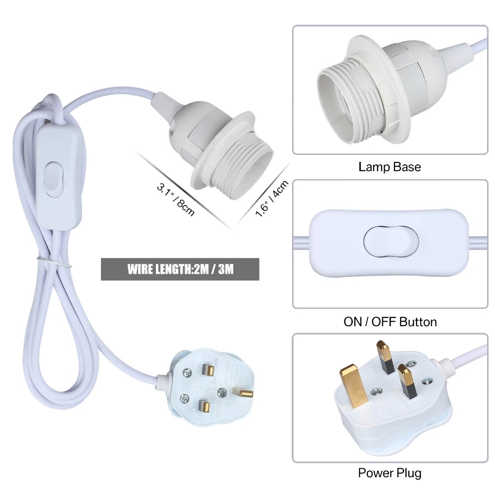 Ceiling Pendant Light Fitting E27 Screw Lamp Holder with Switch Suspended & Lock Ring for Shade 2 Core Extension Cable UK Plug Peaceful Pleasures Health and Wellness