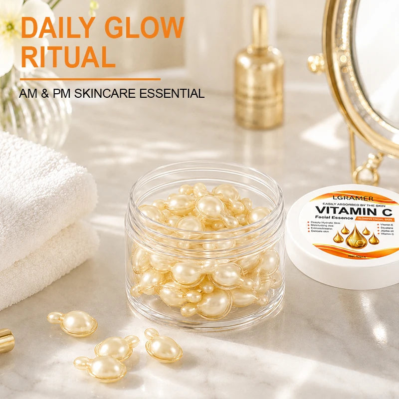 Vitamin C Brightening Essence Capsules,Moisturizing Anti-Aging Facial Essence,Firming Skin Care Capsules Suitable for All People Peaceful Pleasures Health and Wellness