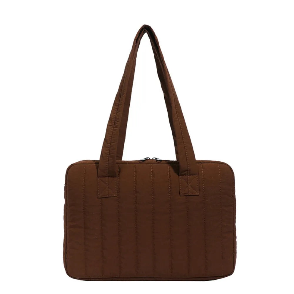 Multi-purpose Laptop Shoulder Bag Large Capacity Solid Color Laptop Handbag 14 Inch Zipper Closure Laptop Protective Bag Peaceful Pleasures Health and Wellness Coffee
