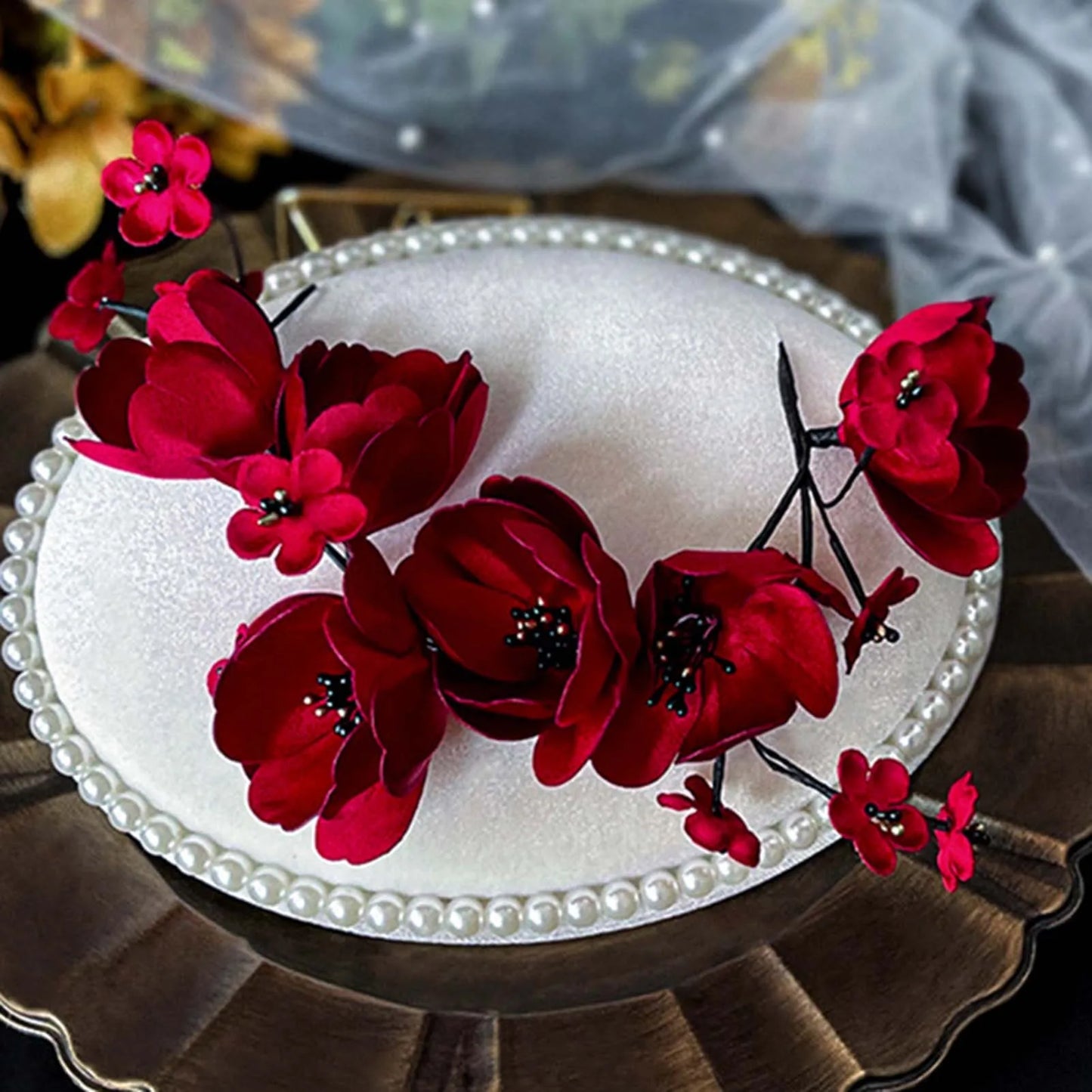 Wedding Flower Soft Headband Hair Clips Woman Headdress with Stamen Beads Design for Woman Hair Styling Tools Peaceful Pleasures Health and Wellness