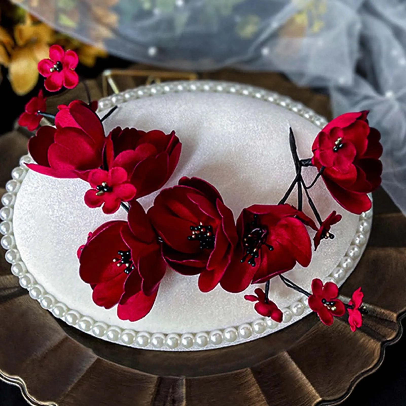 Wedding Flower Soft Headband Hair Clips Woman Headdress with Stamen Beads Design for Woman Hair Styling Tools Peaceful Pleasures Health and Wellness