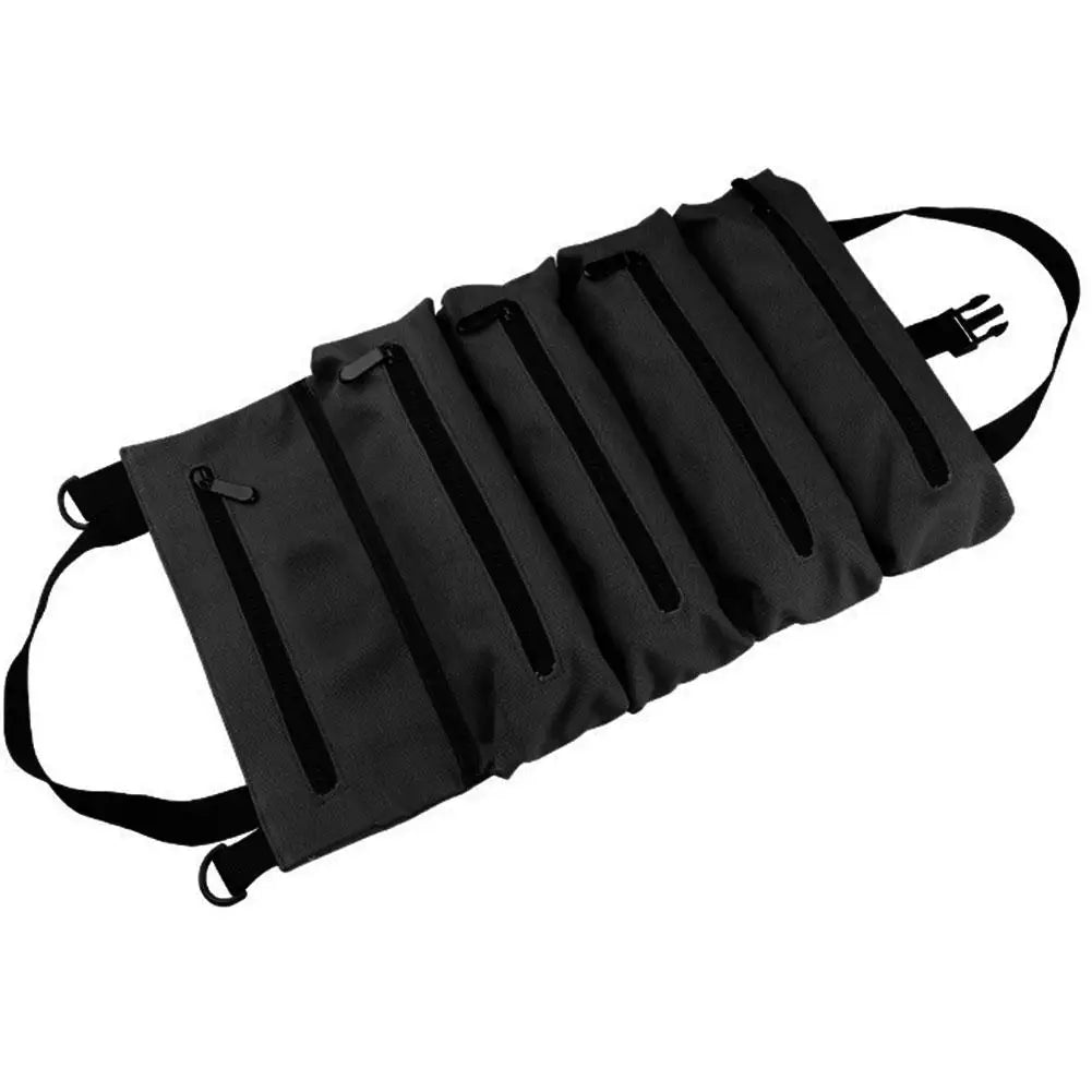 Canvas Tool Roll Storage Bag Multi-Pocket Tool Organizer Pouch Heavy Duty Wrench Roll Bag for Camping,Fishing,Outdoor Work Peaceful Pleasures Health and Wellness Black