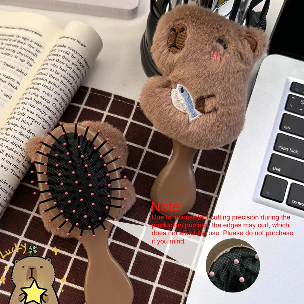 Plush Capybara Mini Paddle Hair Brush – Cute Detangling Tool