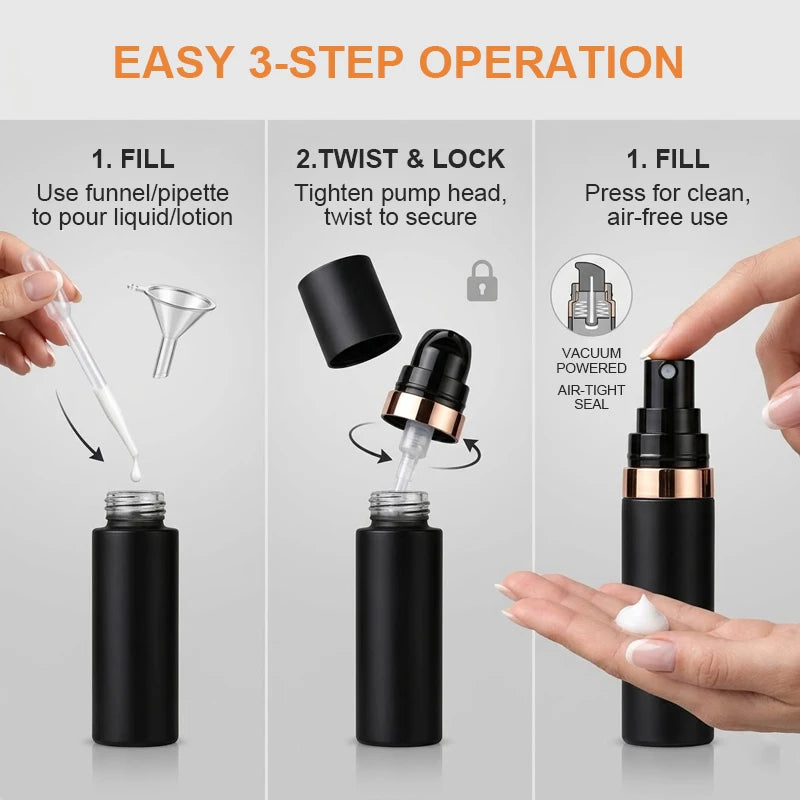Plastic Pump Bottle Vacuum Pump Bottle Travel Bottling Container Black Lightproof Airless Spray Bottle Lotion 15ml 30ml 50ml Peaceful Pleasures Health and Wellness